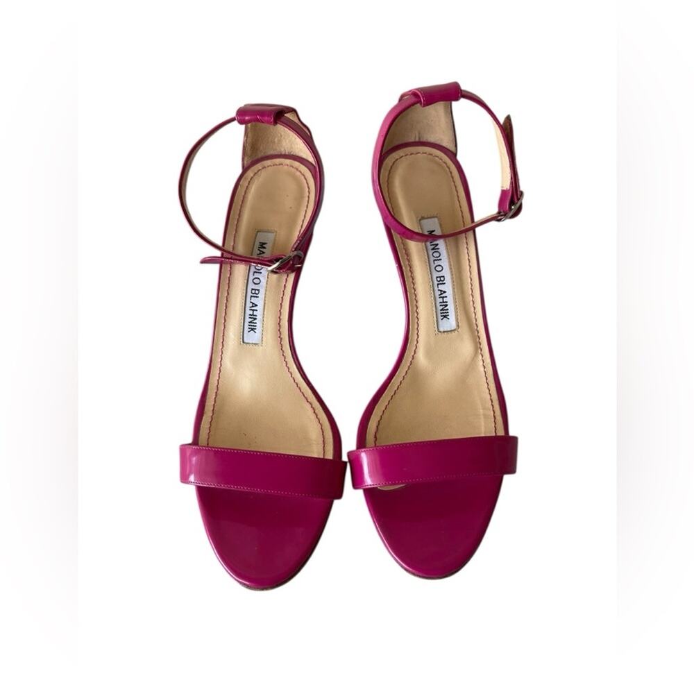 MANOLO BLAHNIK CHAOS Patent Leather Ankle Strap Sandals Sz:36.5